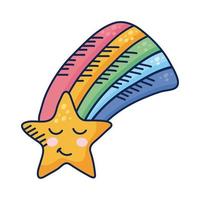 arco iris kawaii con personaje de cómic estrella vector