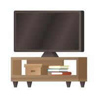 flat tv on desk with books icon vector