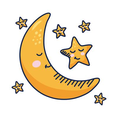 Hand drawn moon, stars and clouds. Cute cartoon kawaii stickers collection.  Funny comic character patch. Child print for graphic tee. 18933198 Vector  Art at Vecteezy