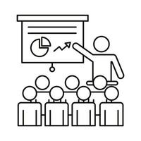 group of workers training with paperboard and statistics line style vector