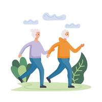 active senior couple running in the field characters vector