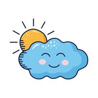 kawaii cloud with sun comic character vector