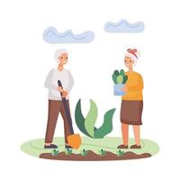 active senior couple planting tree vector