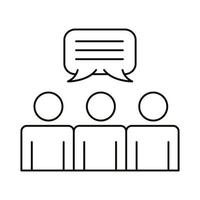 three workers with speech bubbles coworking line style icon vector