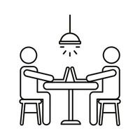 avatar couple coworking on laptops seated at desk line style icon vector