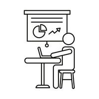 user avatar working on laptop with statistics line style icon vector