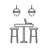 coworking workplace with table and laptop line style icon vector