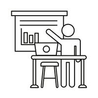 user avatar working on laptop with statistics line style icon vector