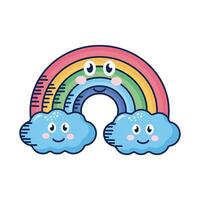 kawaii nubes y arco iris personaje cómico vector