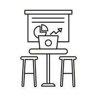 coworking workplace with laptop and statistics line style icon vector