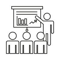 four workers training with statistics line style icon vector