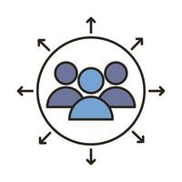 teamwork people with arrows around line and fill style icon vector