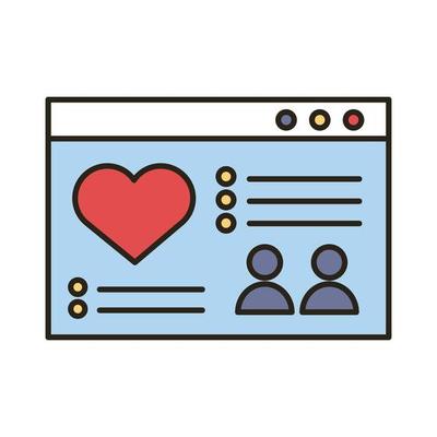 webpage template with heart line and fill style icon