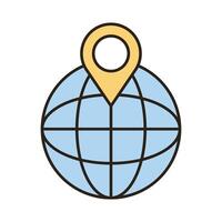 sphere browser with pin location line and fill style icon vector