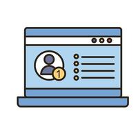 avatar de perfil en la línea de la computadora portátil y el icono de estilo de relleno vector