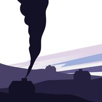 Isolated house with smoke silhouette on mountain vector design