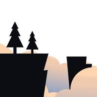 pine trees on cliff with clouds landscape design vector