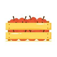 apples in wooden basket flat style icon vector