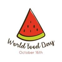 world food day celebration lettering with watermelon flat style vector