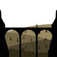 bridge silhouette in front of pine trees landscape design vector