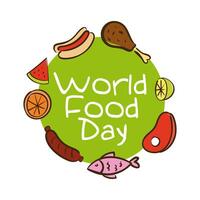 world food day celebration lettering with healthy food flat style vector