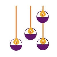 velas de diwali colgando icono de estilo plano vector