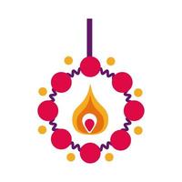 Vela de diwali con icono de estilo plano de collar vector