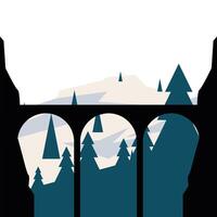 bridge silhouette in front of pine trees landscape design vector