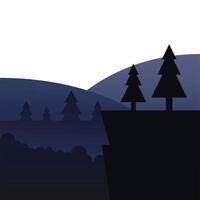 pine trees on cliff in front of landscape design vector