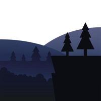 pinos en acantilado frente a diseño vectorial de paisaje vector