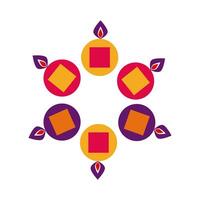 velas de diwali en calderos alrededor del icono de estilo plano vector