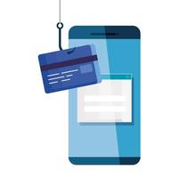 data phishing hacking online scam concept, with smartphone and credit card hook vector