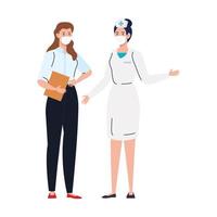nurse with secretary worker using face mask during covid 19 on white background vector