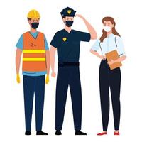 workers using face mask during covid 19 on white background vector