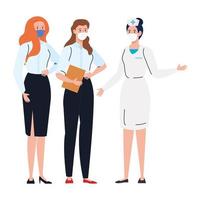 workers using face mask during covid 19 on white background vector