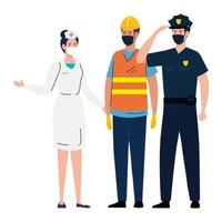 workers using face mask during covid 19 on white background vector