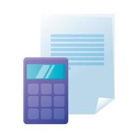 Isolated calculator and document paper vector design