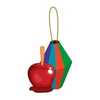 paper lantern with candy apple on white background vector