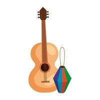paper lantern with classical wooden guitar on white background vector