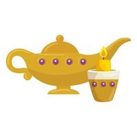 golden arabian magic lamp with candle on white background vector