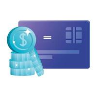 Isolated coins and credit card vector design