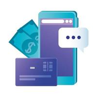 Isolated smartphone with credit card and bills vector design