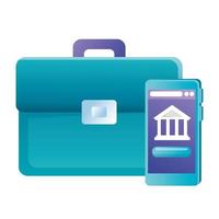 Isolated suitcase and smartphone with bank vector design