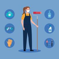 painter woman with roll and mask vector design