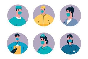 people workers with uniforms and worker masks vector design