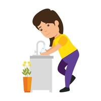 Girl cartoon washing hands vector design
