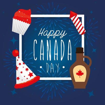 Canadian maple syrup hat firework and cupcake vector design