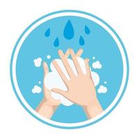 Hands washing with soap and water drops vector design