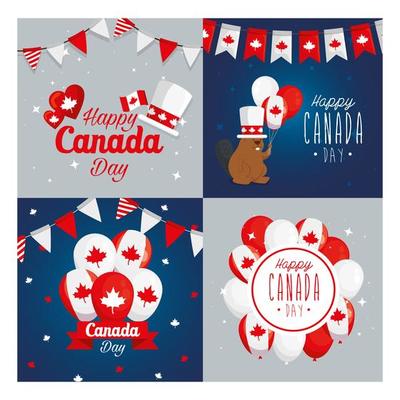 Canadian icon set frames of happy canada day vector design