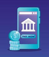 Smartphone with bank and coins vector design